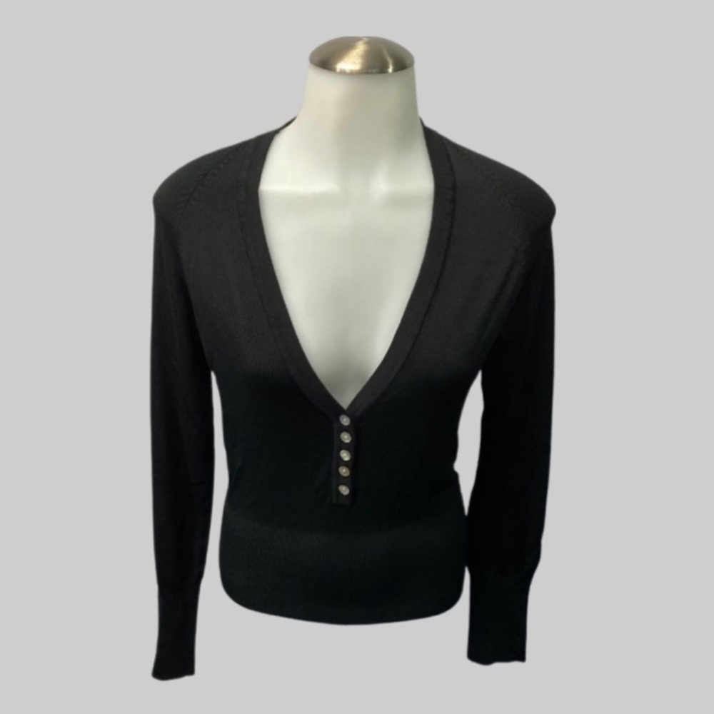 Pinko Blouse Black V-Neck Mother Of Pearl Buttons